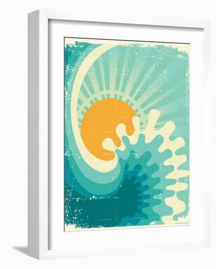 Wave In Ocean.Water Nature Background With Sun.Vintage-GeraKTV-Framed Art Print