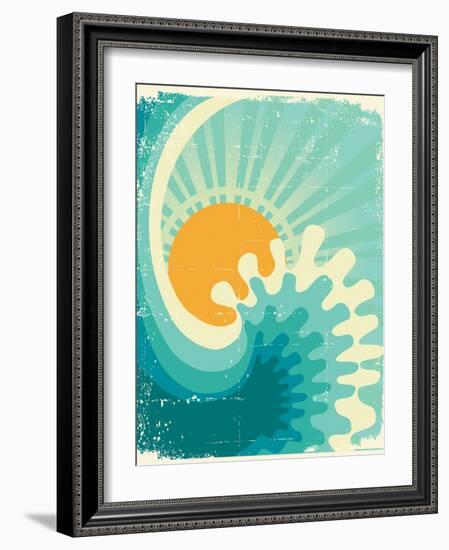 Wave In Ocean.Water Nature Background With Sun.Vintage-GeraKTV-Framed Art Print