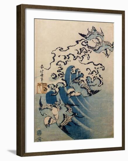 Waves and Birds, circa 1825-Katsushika Hokusai-Framed Giclee Print