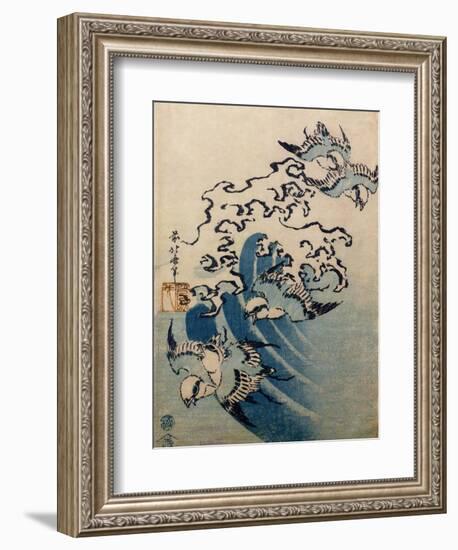 Waves and Birds, circa 1825-Katsushika Hokusai-Framed Giclee Print