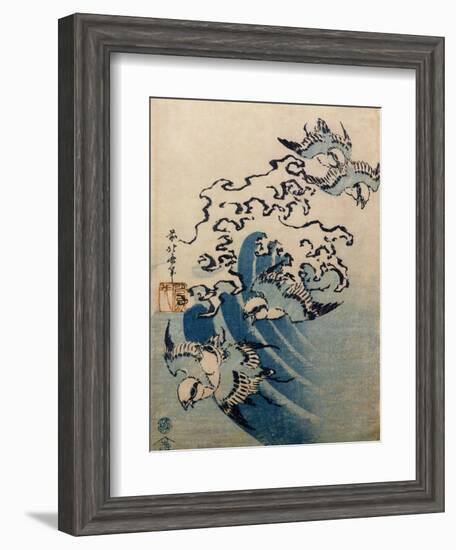 Waves and Birds, circa 1825-Katsushika Hokusai-Framed Giclee Print