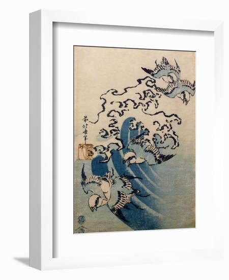 Waves and Birds, circa 1825-Katsushika Hokusai-Framed Giclee Print