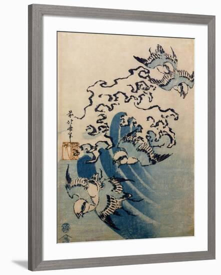 Waves and Birds, circa 1825-Katsushika Hokusai-Framed Giclee Print