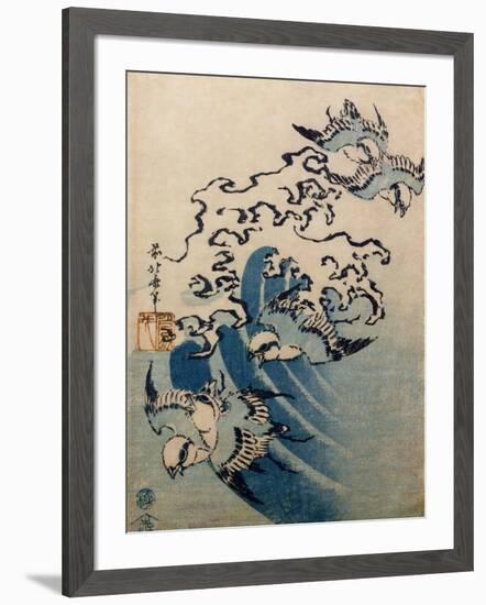 Waves and Birds, circa 1825-Katsushika Hokusai-Framed Giclee Print