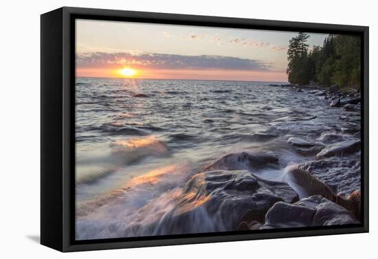 Waves at Sunset, Devils Island, Apostle Islands National Lakeshore, Wisconsin, USA-Chuck Haney-Framed Premier Image Canvas