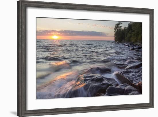 Waves at Sunset, Devils Island, Apostle Islands National Lakeshore, Wisconsin, USA-Chuck Haney-Framed Photographic Print