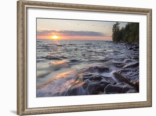 Waves at Sunset, Devils Island, Apostle Islands National Lakeshore, Wisconsin, USA-Chuck Haney-Framed Photographic Print