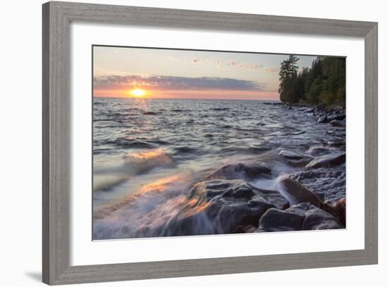 Waves at Sunset, Devils Island, Apostle Islands National Lakeshore, Wisconsin, USA-Chuck Haney-Framed Photographic Print