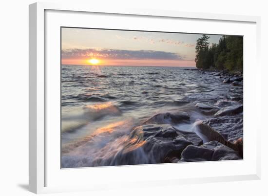 Waves at Sunset, Devils Island, Apostle Islands National Lakeshore, Wisconsin, USA-Chuck Haney-Framed Photographic Print