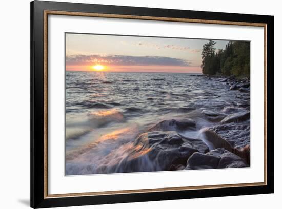 Waves at Sunset, Devils Island, Apostle Islands National Lakeshore, Wisconsin, USA-Chuck Haney-Framed Photographic Print