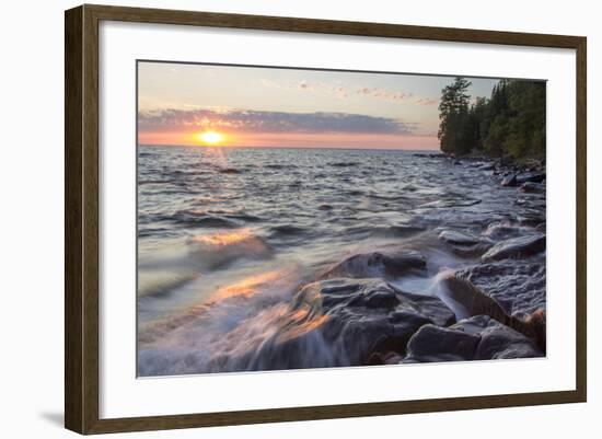 Waves at Sunset, Devils Island, Apostle Islands National Lakeshore, Wisconsin, USA-Chuck Haney-Framed Photographic Print