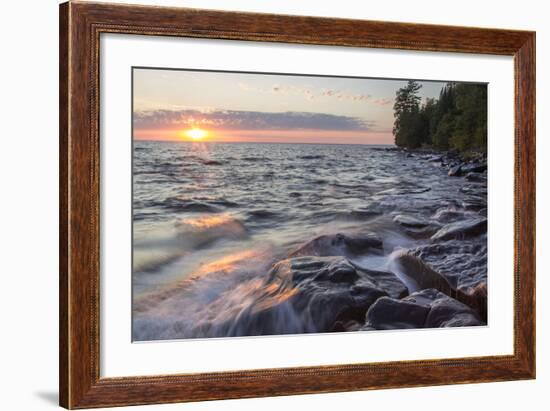 Waves at Sunset, Devils Island, Apostle Islands National Lakeshore, Wisconsin, USA-Chuck Haney-Framed Photographic Print