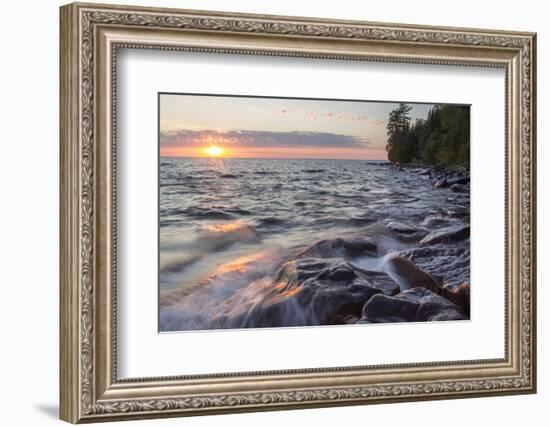 Waves at Sunset, Devils Island, Apostle Islands National Lakeshore, Wisconsin, USA-Chuck Haney-Framed Photographic Print