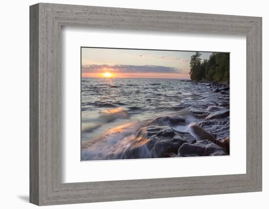 Waves at Sunset, Devils Island, Apostle Islands National Lakeshore, Wisconsin, USA-Chuck Haney-Framed Photographic Print