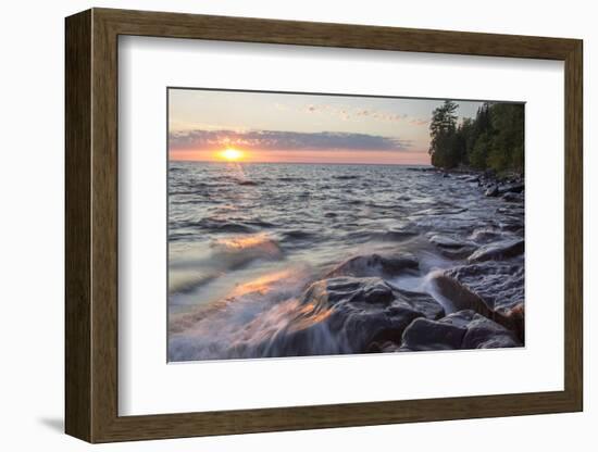 Waves at Sunset, Devils Island, Apostle Islands National Lakeshore, Wisconsin, USA-Chuck Haney-Framed Photographic Print