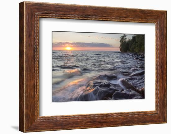 Waves at Sunset, Devils Island, Apostle Islands National Lakeshore, Wisconsin, USA-Chuck Haney-Framed Photographic Print