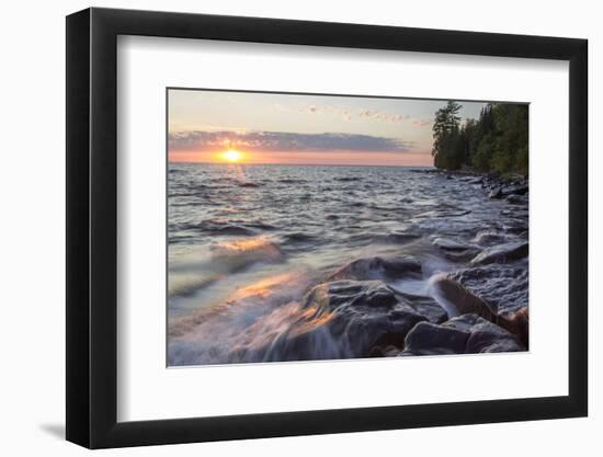 Waves at Sunset, Devils Island, Apostle Islands National Lakeshore, Wisconsin, USA-Chuck Haney-Framed Photographic Print