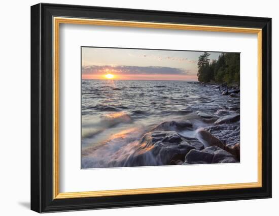 Waves at Sunset, Devils Island, Apostle Islands National Lakeshore, Wisconsin, USA-Chuck Haney-Framed Photographic Print