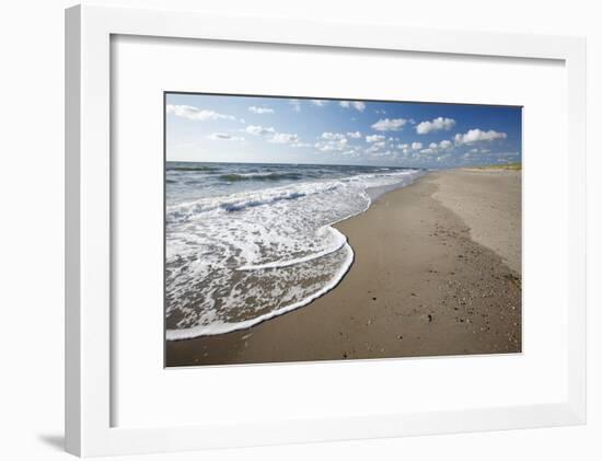 Waves Breaking on Empty Beach-null-Framed Photographic Print