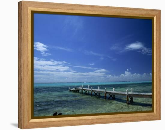 Waves Breaking on Reef on the Horizon, with Jetty in Foreground, Grand Cayman, Cayman Islands-Tomlinson Ruth-Framed Premier Image Canvas