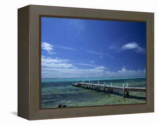 Waves Breaking on Reef on the Horizon, with Jetty in Foreground, Grand Cayman, Cayman Islands-Tomlinson Ruth-Framed Premier Image Canvas