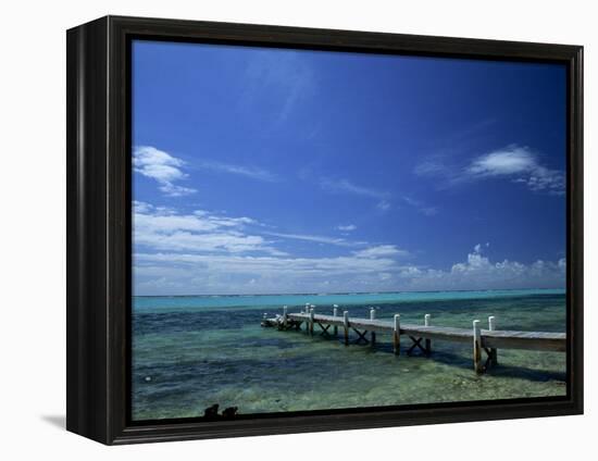 Waves Breaking on Reef on the Horizon, with Jetty in Foreground, Grand Cayman, Cayman Islands-Tomlinson Ruth-Framed Premier Image Canvas