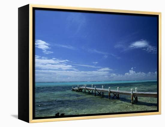 Waves Breaking on Reef on the Horizon, with Jetty in Foreground, Grand Cayman, Cayman Islands-Tomlinson Ruth-Framed Premier Image Canvas