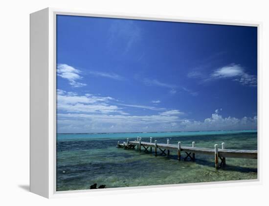 Waves Breaking on Reef on the Horizon, with Jetty in Foreground, Grand Cayman, Cayman Islands-Tomlinson Ruth-Framed Premier Image Canvas