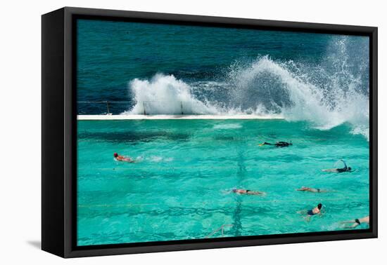 Waves Breaking over Edge of Pool of Bondi Icebergs Swim Club, Bondi Beach, Sydney-null-Framed Premier Image Canvas