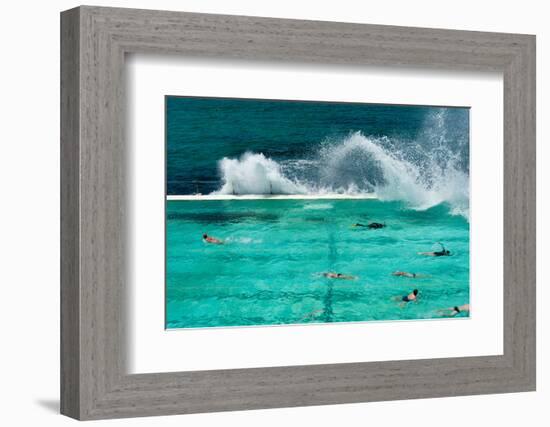 Waves Breaking over Edge of Pool of Bondi Icebergs Swim Club, Bondi Beach, Sydney-null-Framed Photographic Print