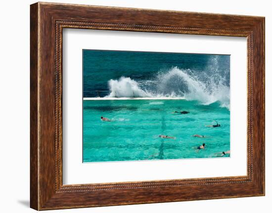 Waves Breaking over Edge of Pool of Bondi Icebergs Swim Club, Bondi Beach, Sydney-null-Framed Photographic Print