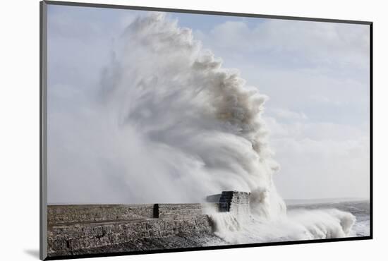 Waves Crash Against the Harbour Wall at Porthcawl, Bridgend, Wales, United Kingdom-Graham Lawrence-Mounted Photographic Print