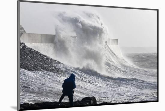 Waves Crash Against the Harbour Wall at Porthcawl, Bridgend, Wales, United Kingdom-Graham Lawrence-Mounted Photographic Print