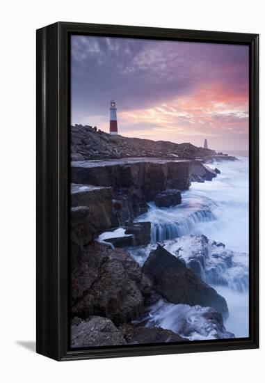 Waves Crash Against the Limestone Ledges Near the Lighthouse at Portland Bill, Dorset, England-Adam Burton-Framed Premier Image Canvas