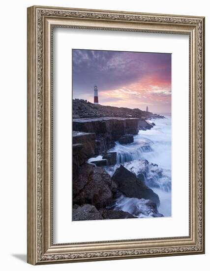 Waves Crash Against the Limestone Ledges Near the Lighthouse at Portland Bill, Dorset, England-Adam Burton-Framed Photographic Print