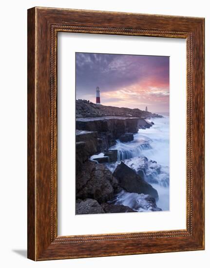 Waves Crash Against the Limestone Ledges Near the Lighthouse at Portland Bill, Dorset, England-Adam Burton-Framed Photographic Print