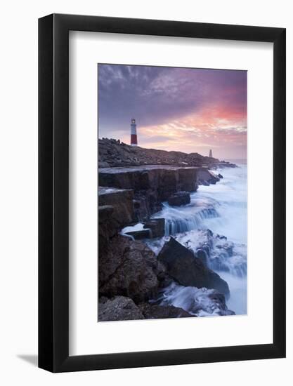 Waves Crash Against the Limestone Ledges Near the Lighthouse at Portland Bill, Dorset, England-Adam Burton-Framed Photographic Print