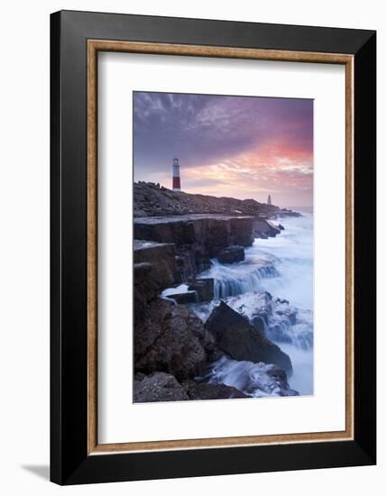 Waves Crash Against the Limestone Ledges Near the Lighthouse at Portland Bill, Dorset, England-Adam Burton-Framed Photographic Print