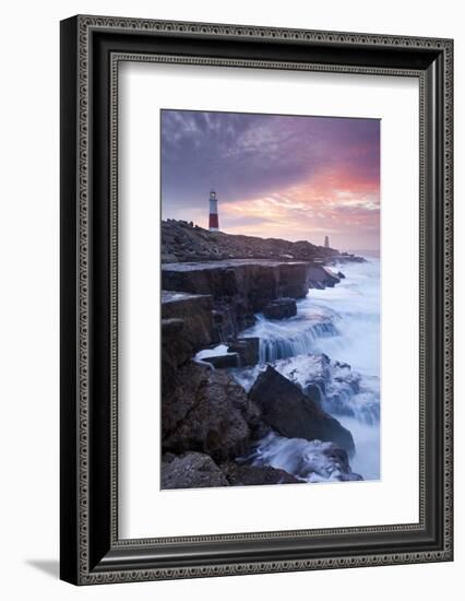 Waves Crash Against the Limestone Ledges Near the Lighthouse at Portland Bill, Dorset, England-Adam Burton-Framed Photographic Print