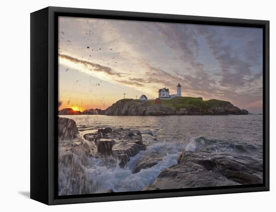 Waves Crash on Rocky Shoreline at Nubble Aka Cape Neddick Lighthouse in York, Maine, Usa-Chuck Haney-Framed Premier Image Canvas