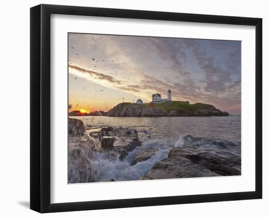 Waves Crash on Rocky Shoreline at Nubble Aka Cape Neddick Lighthouse in York, Maine, Usa-Chuck Haney-Framed Photographic Print