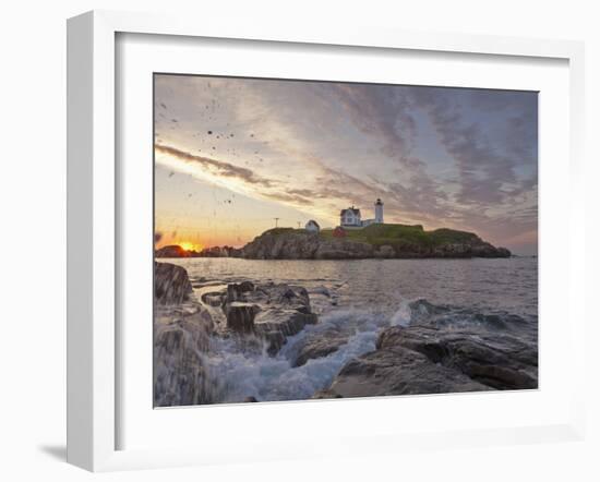 Waves Crash on Rocky Shoreline at Nubble Aka Cape Neddick Lighthouse in York, Maine, Usa-Chuck Haney-Framed Photographic Print