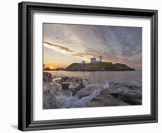 Waves Crash on Rocky Shoreline at Nubble Aka Cape Neddick Lighthouse in York, Maine, Usa-Chuck Haney-Framed Photographic Print