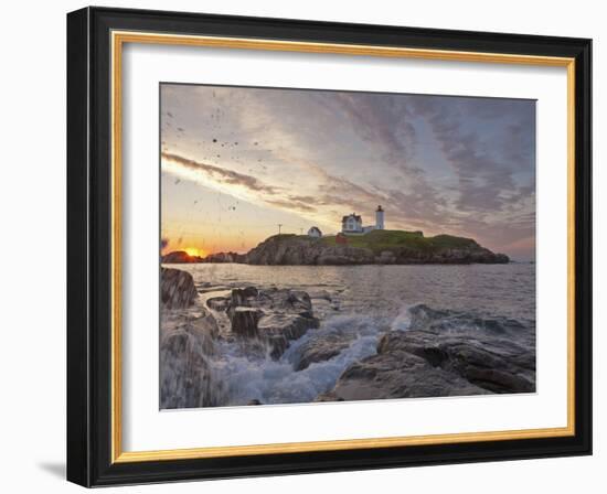 Waves Crash on Rocky Shoreline at Nubble Aka Cape Neddick Lighthouse in York, Maine, Usa-Chuck Haney-Framed Photographic Print