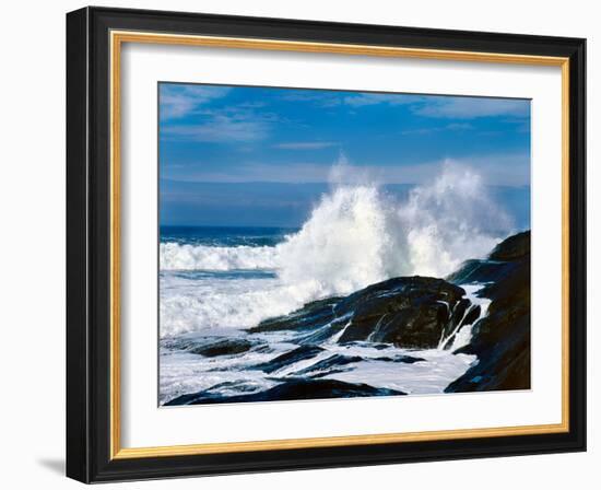 Waves crashing against rocks at Pirate Cove, Oregon Coast, Lincoln County, Oregon, USA-null-Framed Photographic Print