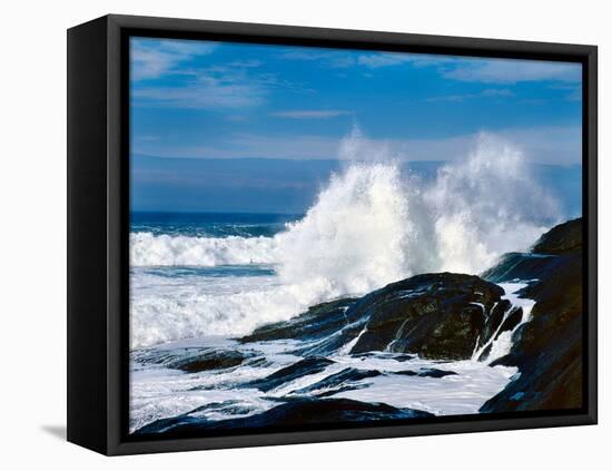 Waves crashing against rocks at Pirate Cove, Oregon Coast, Lincoln County, Oregon, USA-null-Framed Premier Image Canvas