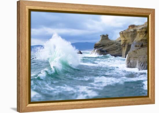 Waves Crashing Along Cape Kiwanda. Pacific City, OR-Justin Bailie-Framed Premier Image Canvas