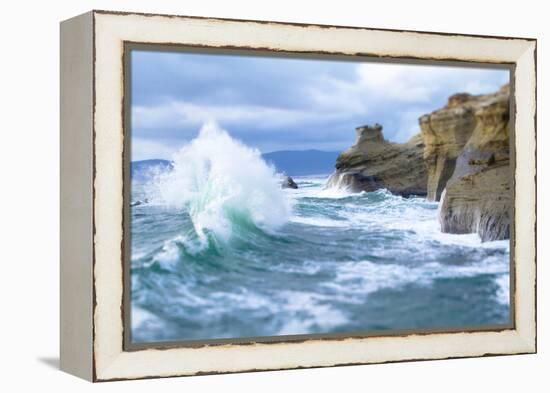 Waves Crashing Along Cape Kiwanda. Pacific City, OR-Justin Bailie-Framed Premier Image Canvas