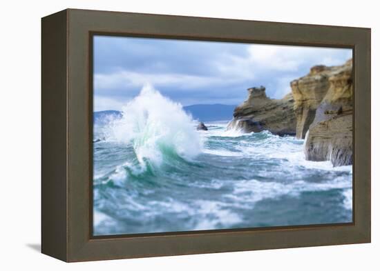 Waves Crashing Along Cape Kiwanda. Pacific City, OR-Justin Bailie-Framed Premier Image Canvas