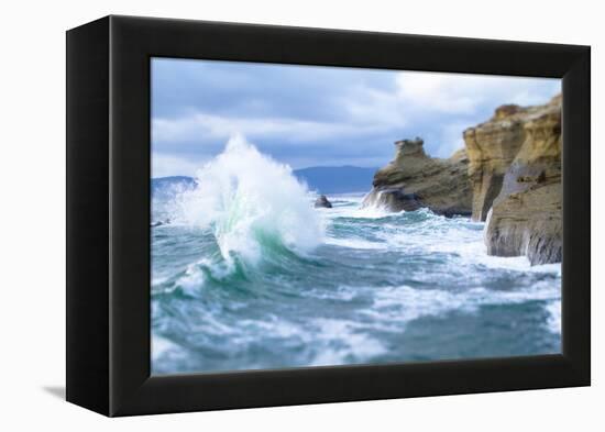 Waves Crashing Along Cape Kiwanda. Pacific City, OR-Justin Bailie-Framed Premier Image Canvas